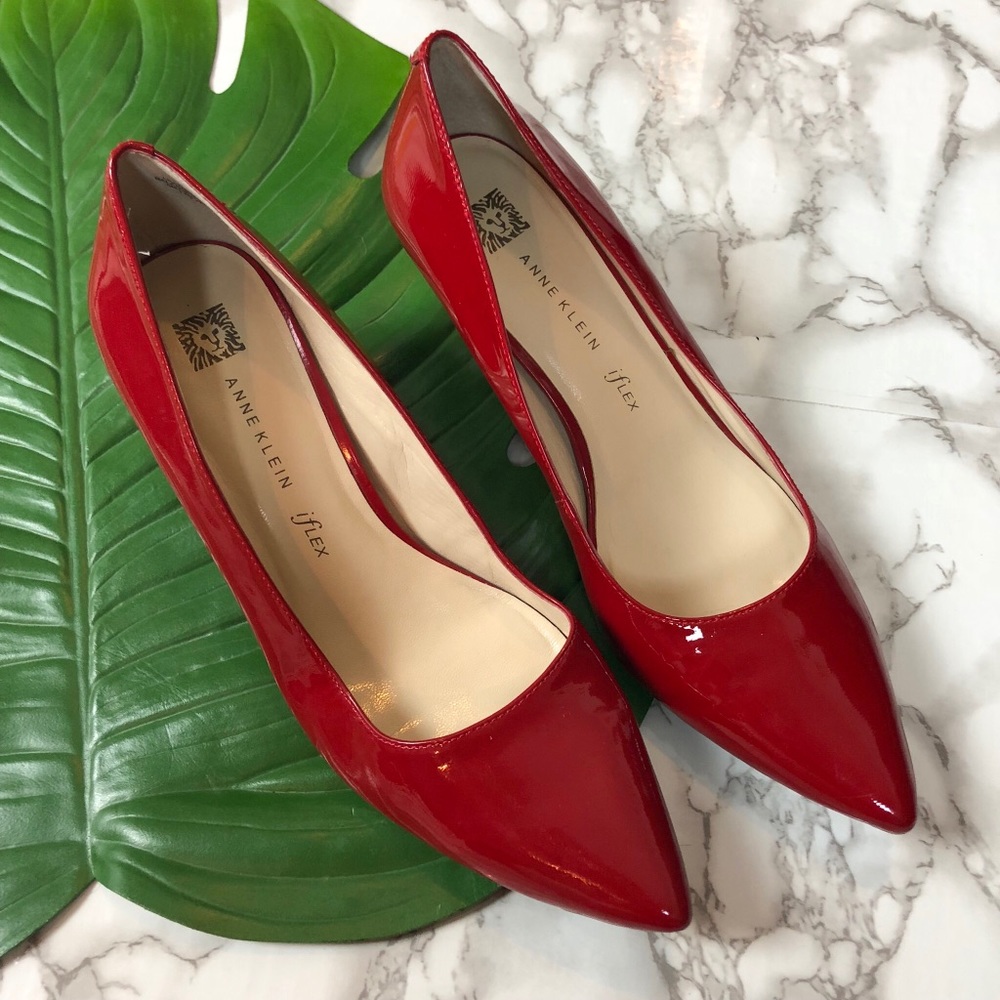 Anne Klein Pointy Toe Red Patent Leather Pumps
